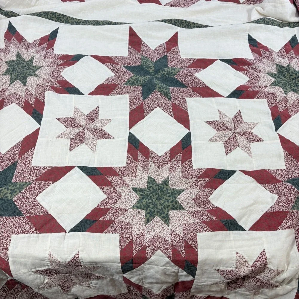 Holiday Quilt 84x84 Patchwork Christmas Star Backing Cottage Grandma Farmhouse